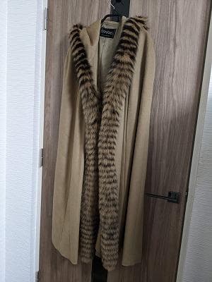 266　ロングマント　カシミヤ100％　フォックス　毛皮　ポンチョコート　ケープ