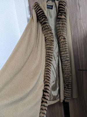 266　ロングマント　カシミヤ100％　フォックス　毛皮　ポンチョコート　ケープ