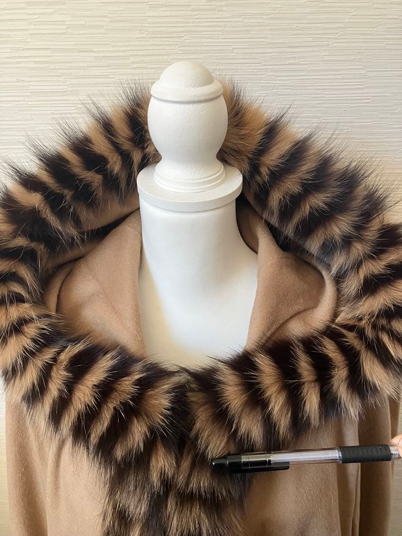 266　ロングマント　カシミヤ100％　フォックス　毛皮　ポンチョコート　ケープ