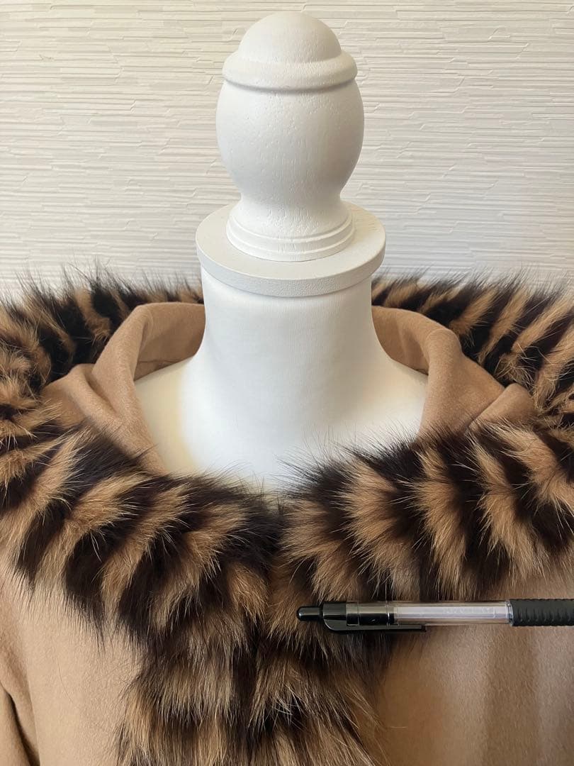 266　ロングマント　カシミヤ100％　フォックス　毛皮　ポンチョコート　ケープ