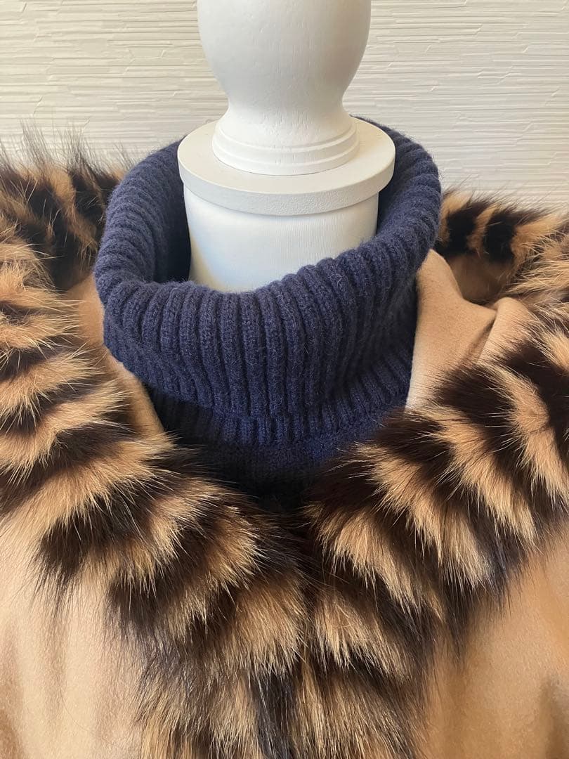 266　ロングマント　カシミヤ100％　フォックス　毛皮　ポンチョコート　ケープ