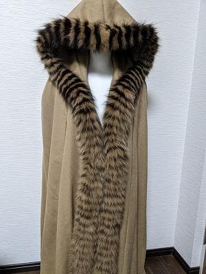 266　ロングマント　カシミヤ100％　フォックス　毛皮　ポンチョコート　ケープ