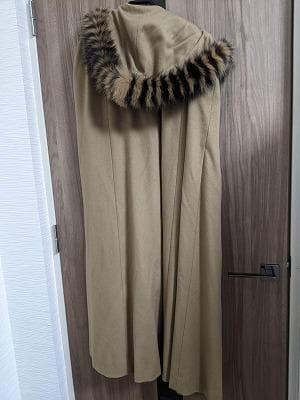 266　ロングマント　カシミヤ100％　フォックス　毛皮　ポンチョコート　ケープ