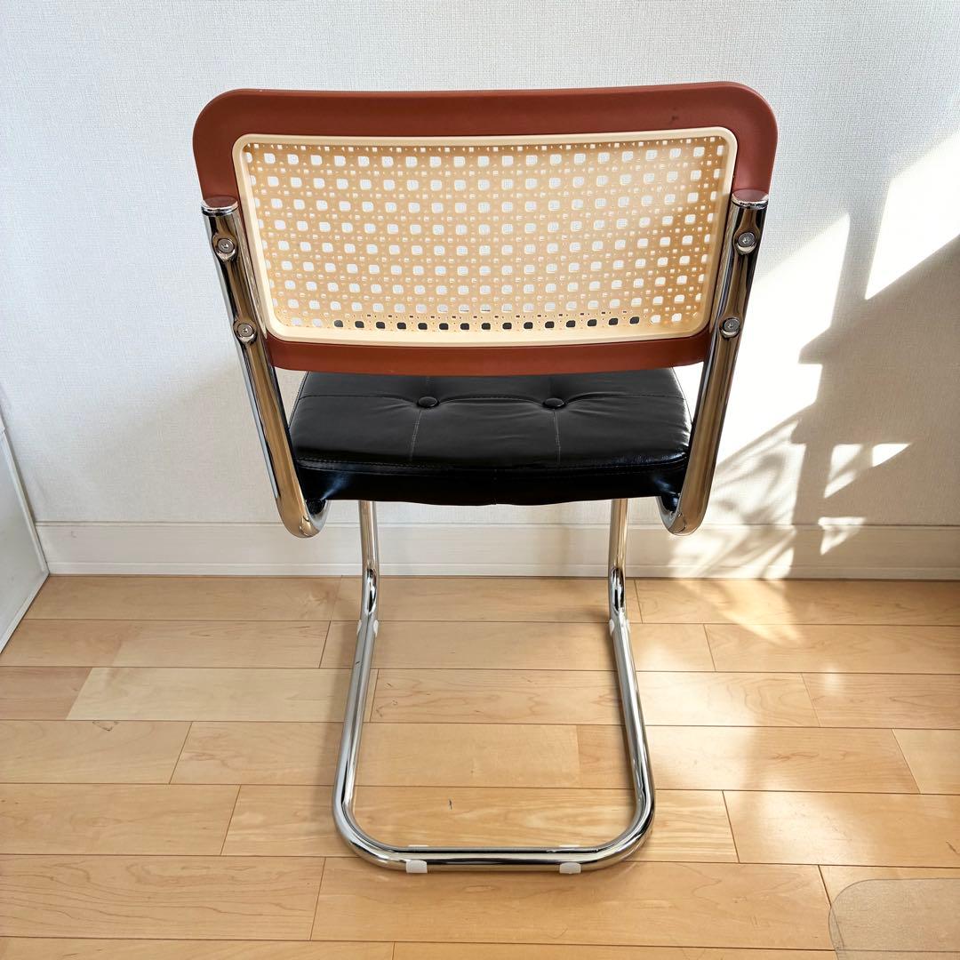 ダイニングチェア ラタン調 レザークッション カンティレバーチェア 合皮