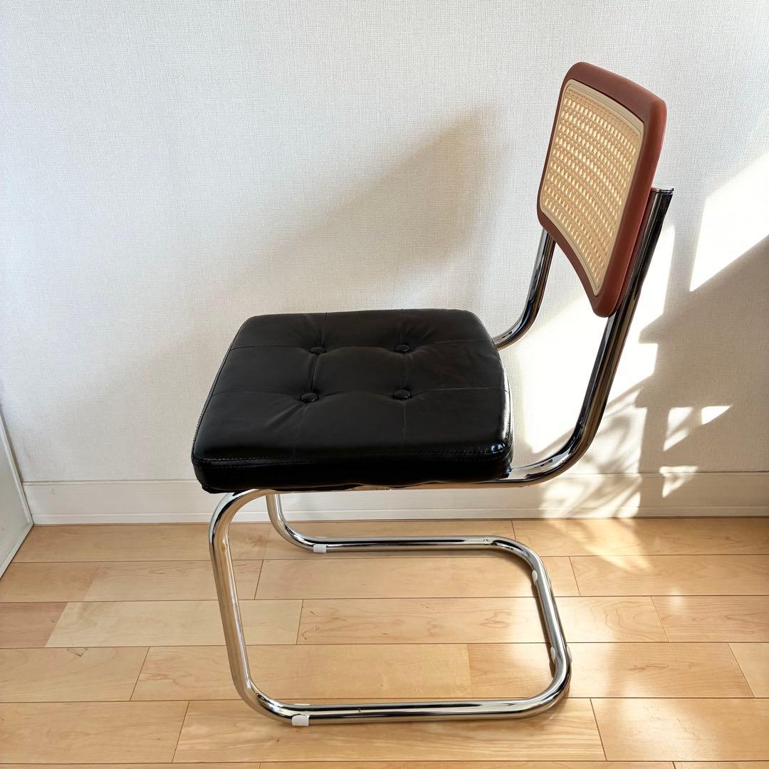 ダイニングチェア ラタン調 レザークッション カンティレバーチェア 合皮