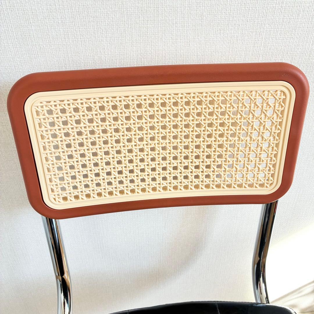 ダイニングチェア ラタン調 レザークッション カンティレバーチェア 合皮