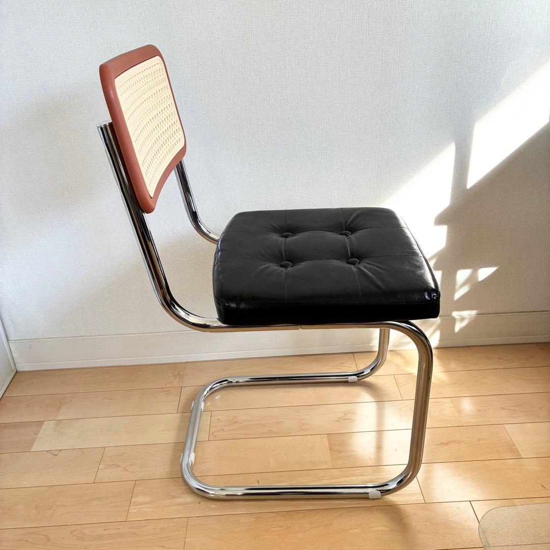 ダイニングチェア ラタン調 レザークッション カンティレバーチェア 合皮