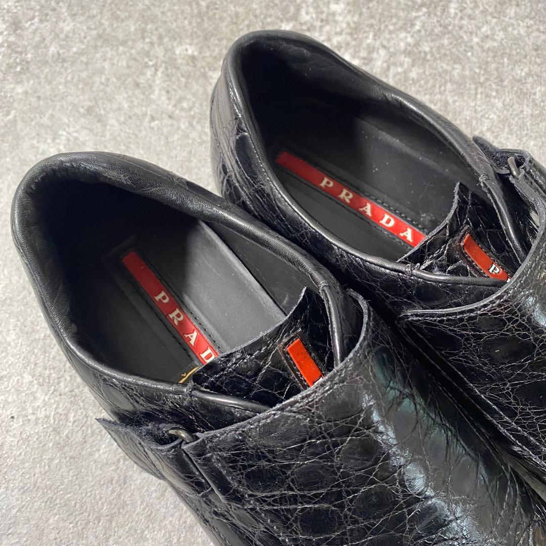 PRADA プラダ　革靴　ビジネス　シューズ　クロコ型押し　ブラック　25.5