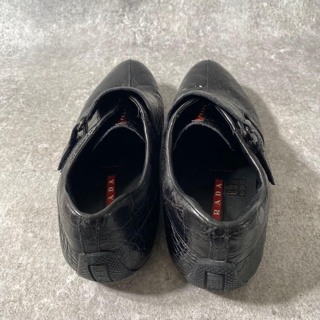 PRADA プラダ　革靴　ビジネス　シューズ　クロコ型押し　ブラック　25.5
