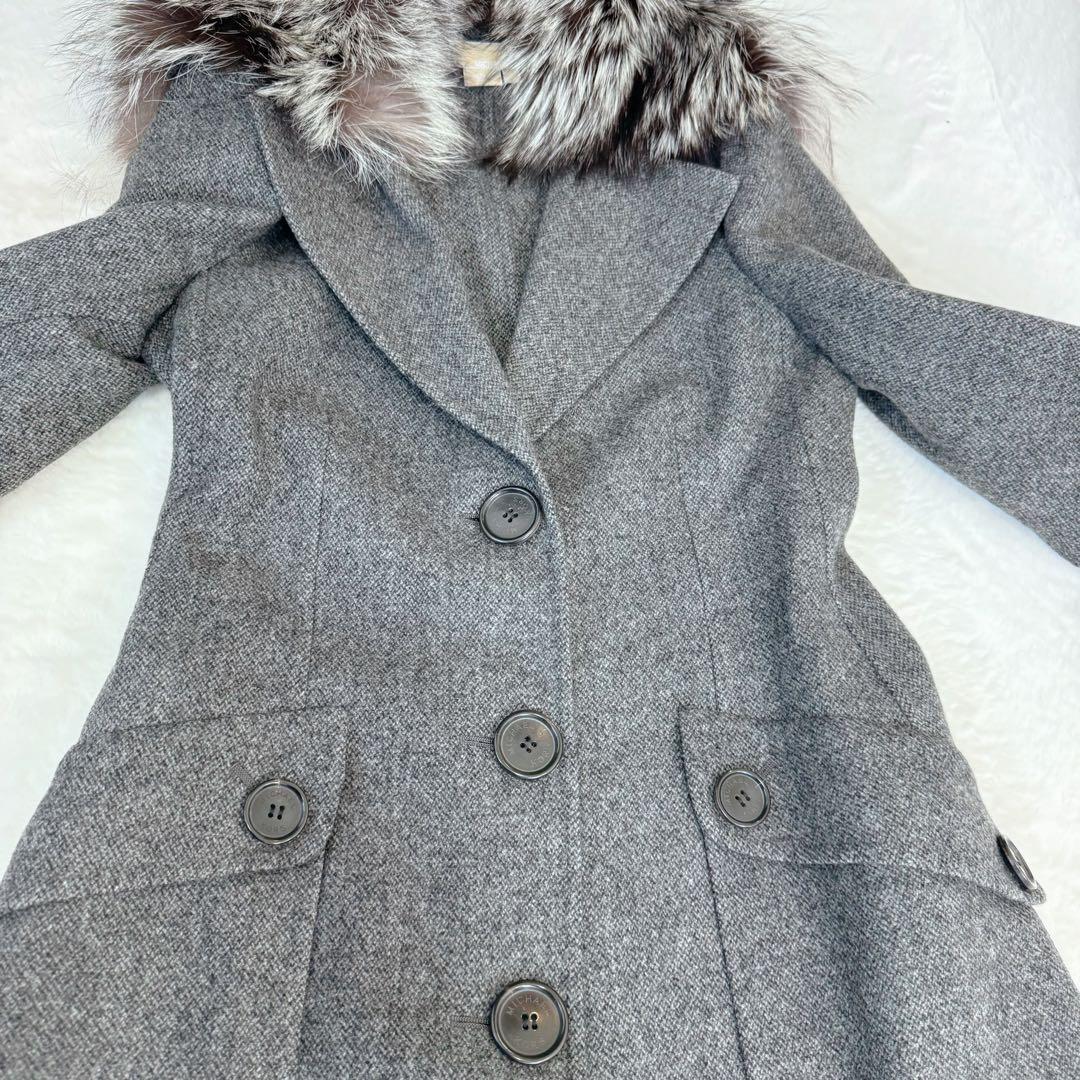 【極美品】マイケルコース　ロングコート　カシミヤ　フォックスファー　グレー　M