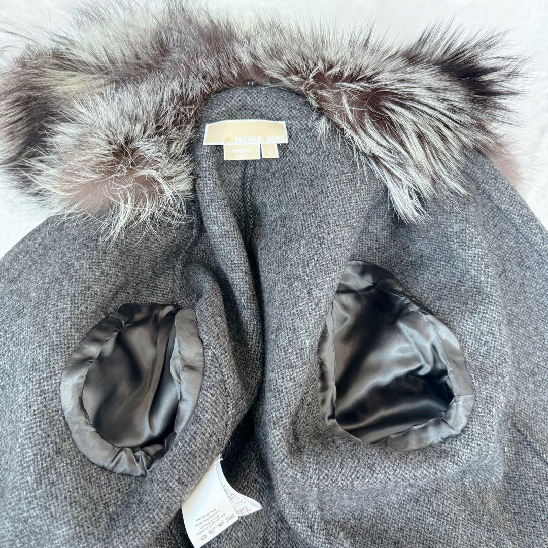 【極美品】マイケルコース　ロングコート　カシミヤ　フォックスファー　グレー　M