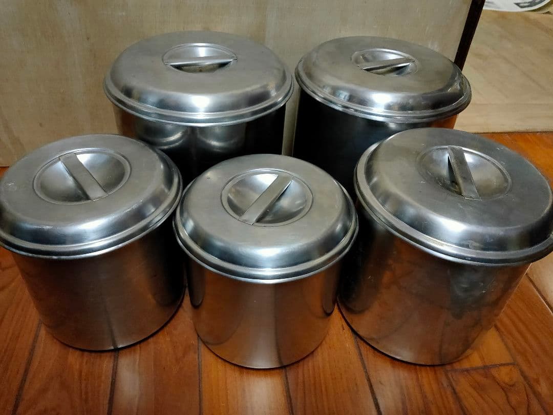 ステンレス製 蓋付き丸キッチンポット 業務用 厨房機器5個セット