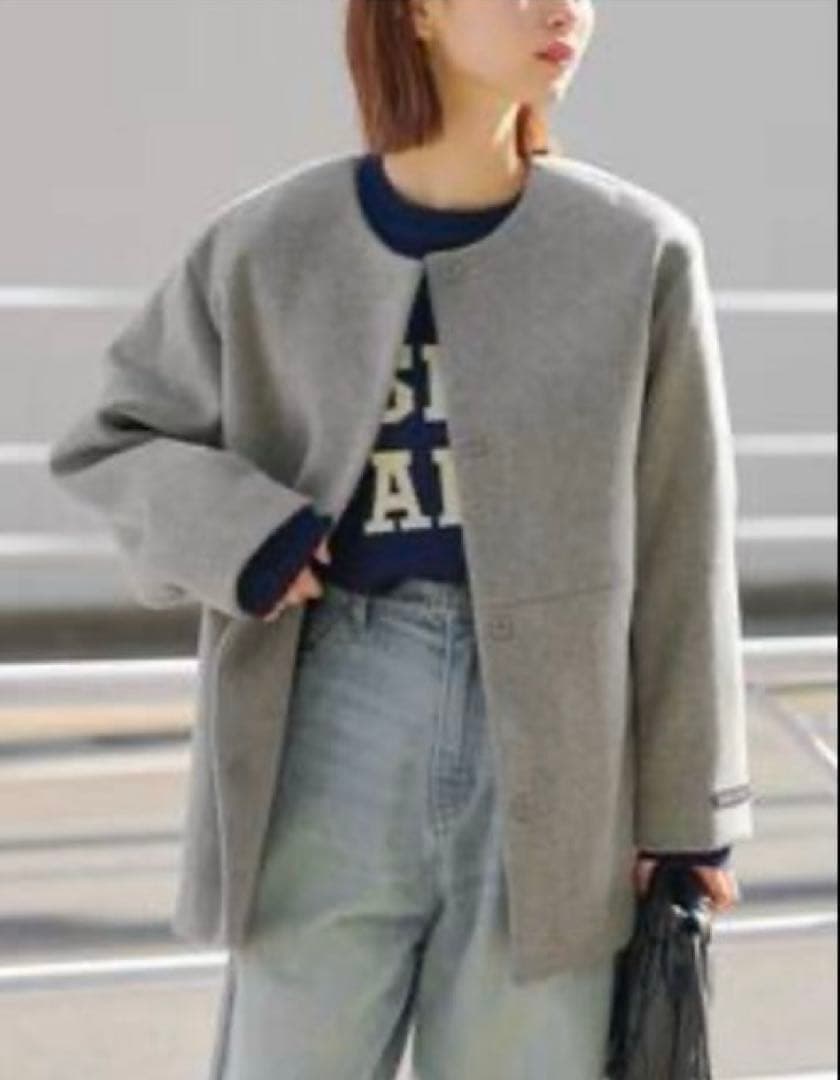 スーパーファインビーバークルーネックコート カラーグレーAサイズ34