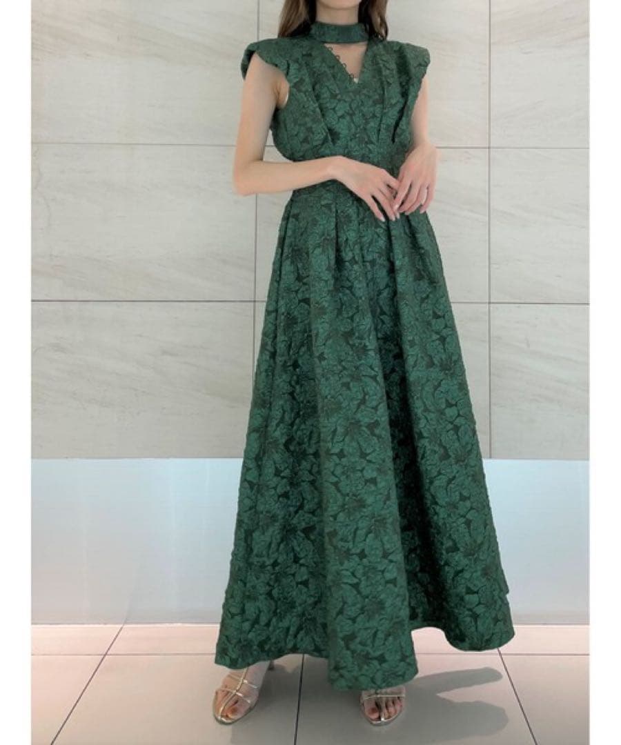 snidel オーバーショルダージャカードワンピース　首元リボン付　size1