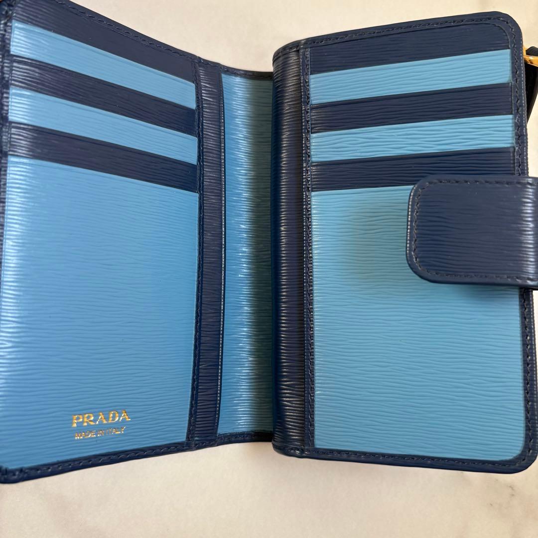 PRADA プラダ ブルー コンパクトウォレット サフィアーノ