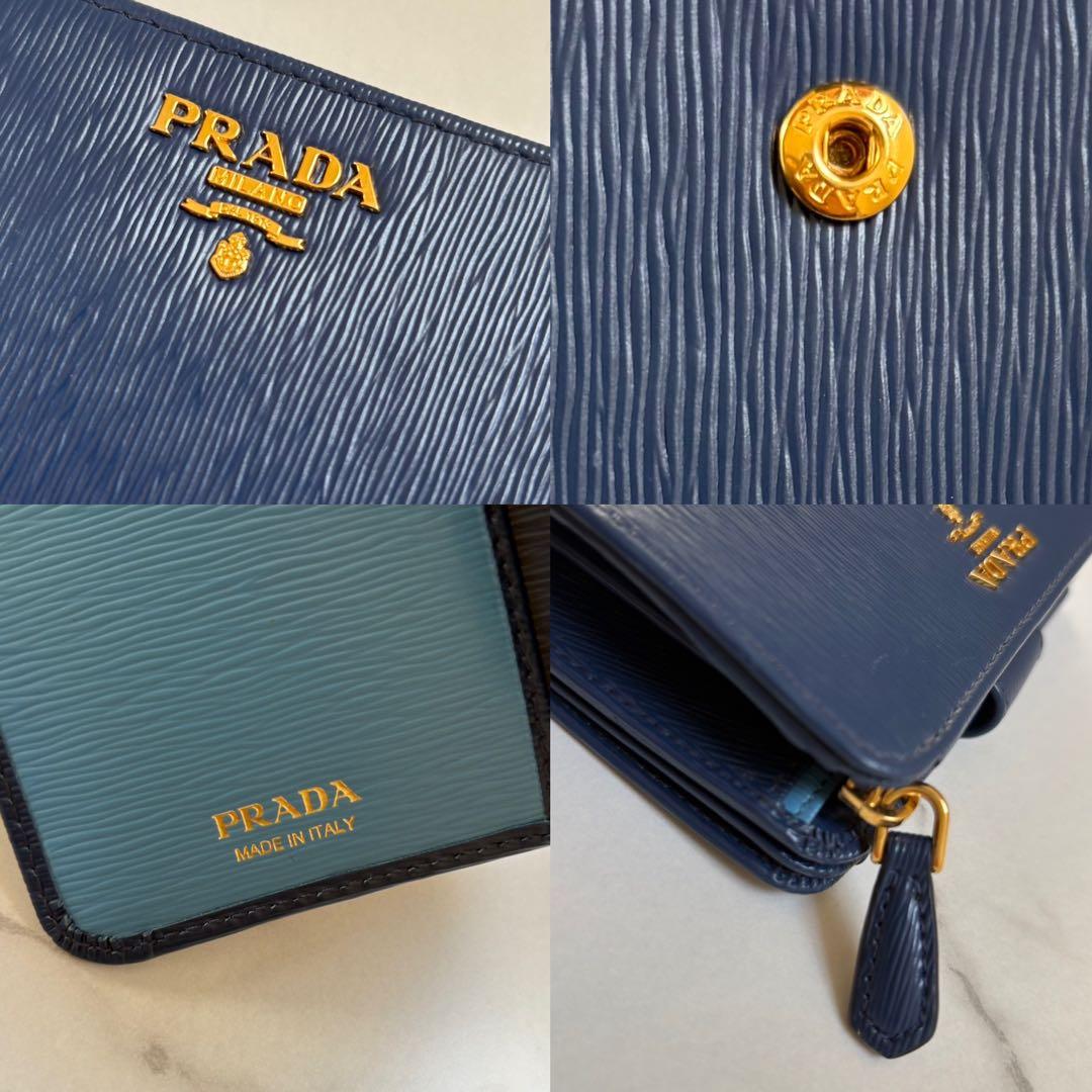 PRADA プラダ ブルー コンパクトウォレット サフィアーノ