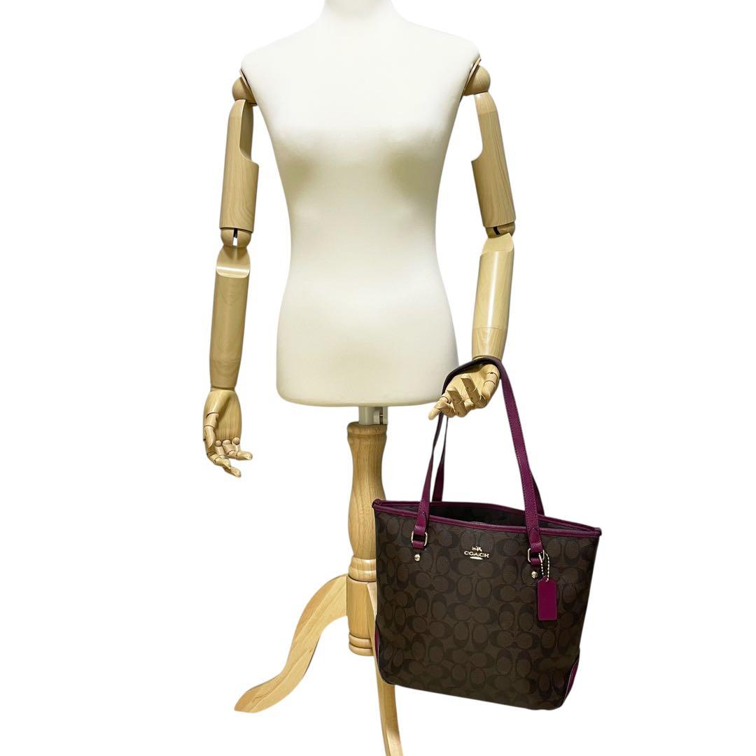✨良品　コーチ COACH トートバッグ　シグネチャー PVC 紫　手提げ