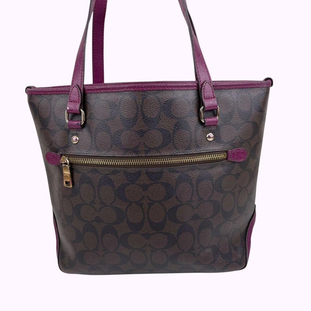 ✨良品　コーチ COACH トートバッグ　シグネチャー PVC 紫　手提げ