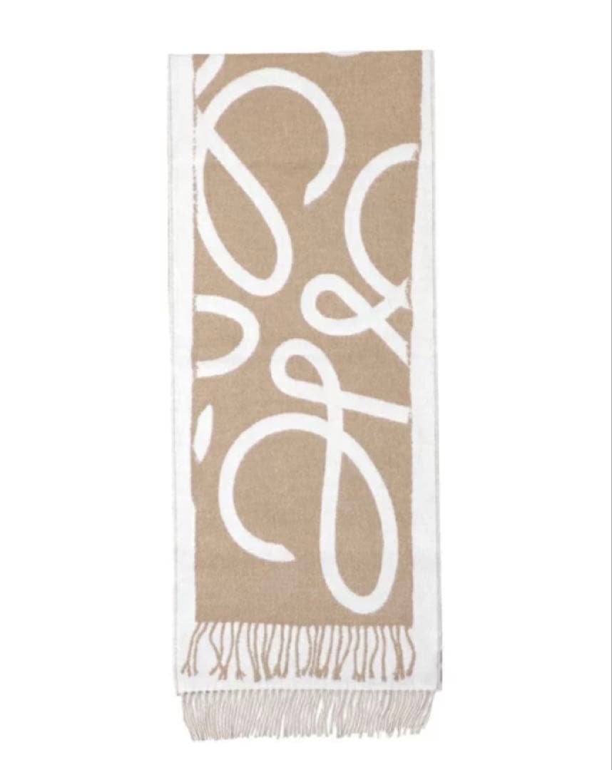 マフラー　アナグラム　ストール　キャメル　ホワイト　カシミヤ　ウール　ロゴ