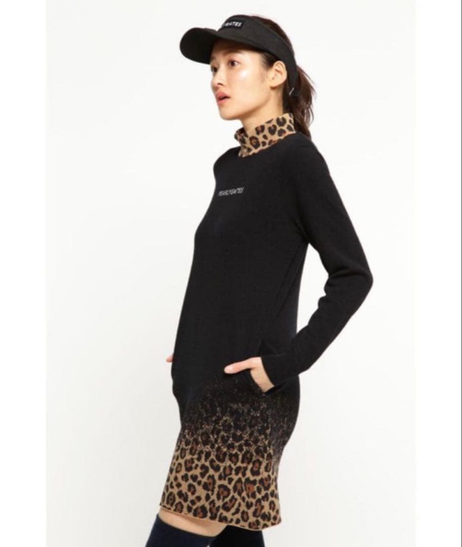 PEARLY GATESパーリーゲイツ ハイネックニットワンピース ヒョウ柄 0