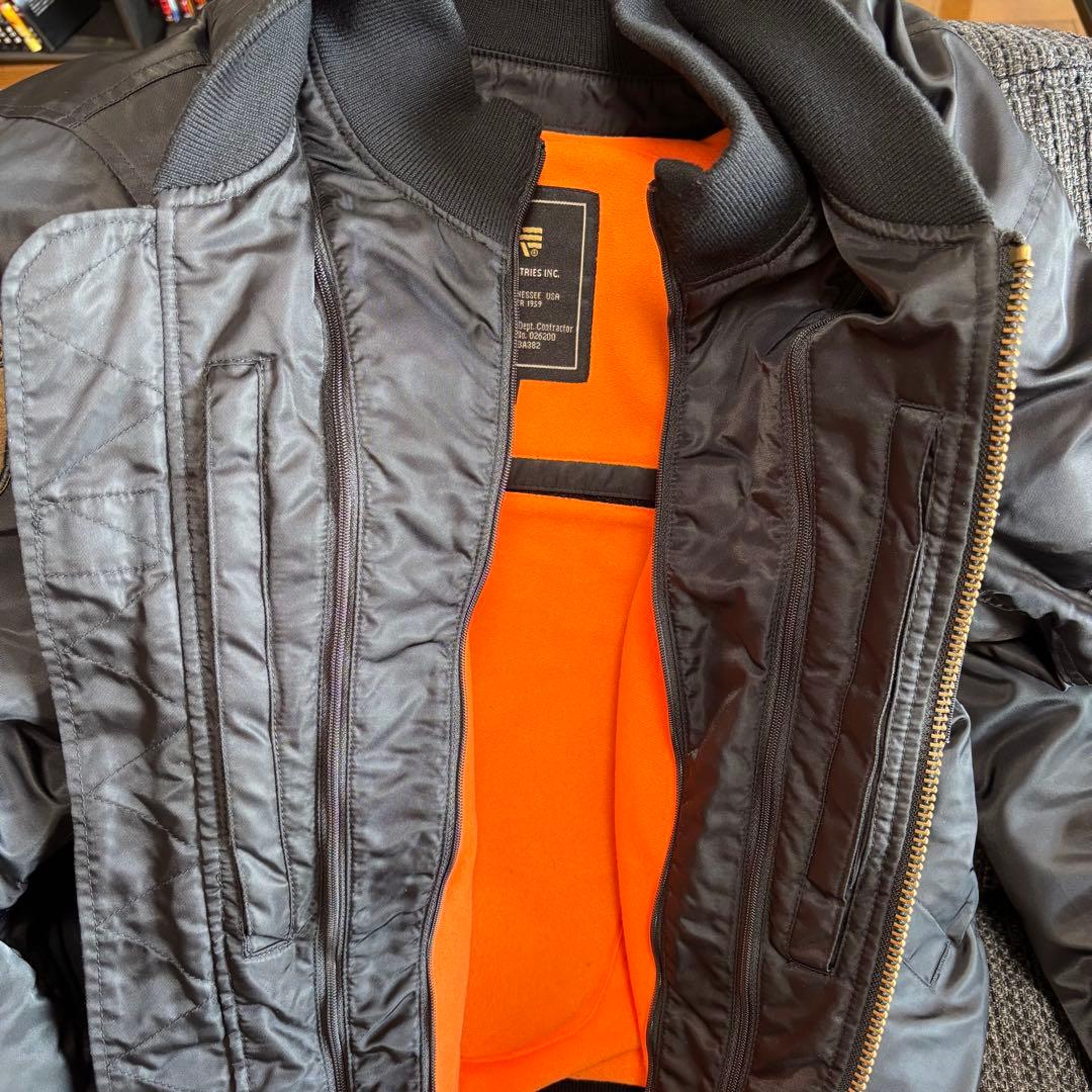 【バイカー仕様】ALPHA MA-1 ライディングJKT プロテクター付 黒 L