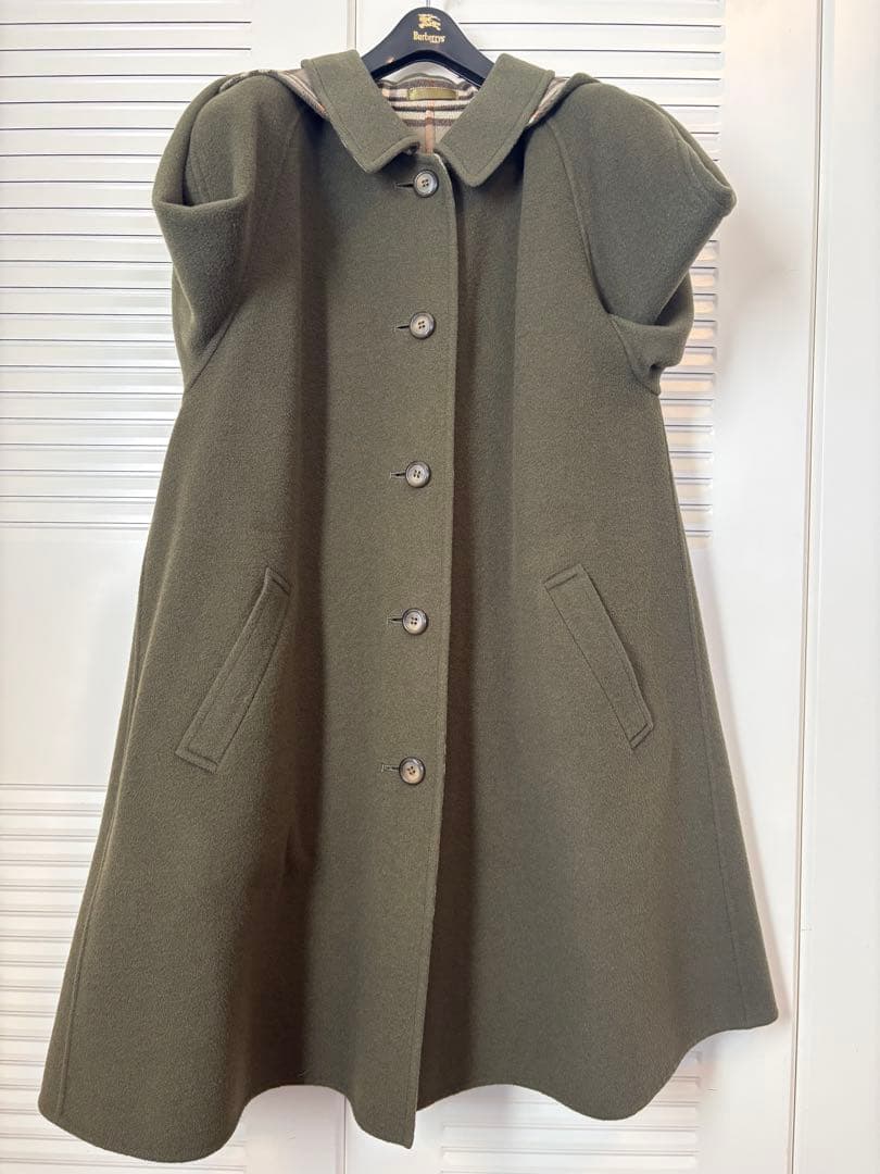 バーバリー　ダブルフェイス　ウールコート　カシミヤ混　フード