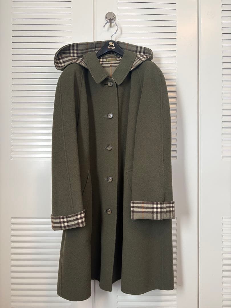 バーバリー　ダブルフェイス　ウールコート　カシミヤ混　フード