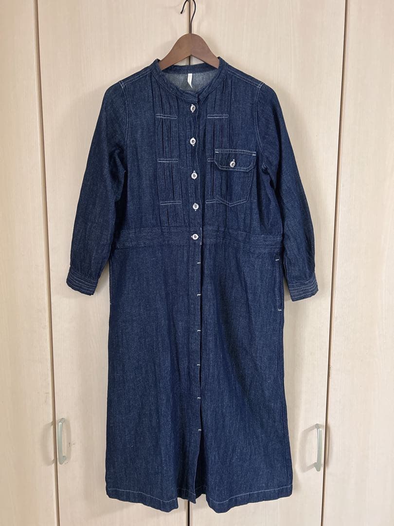 ubasoku リネンコットンデニム ワンピース インディゴ