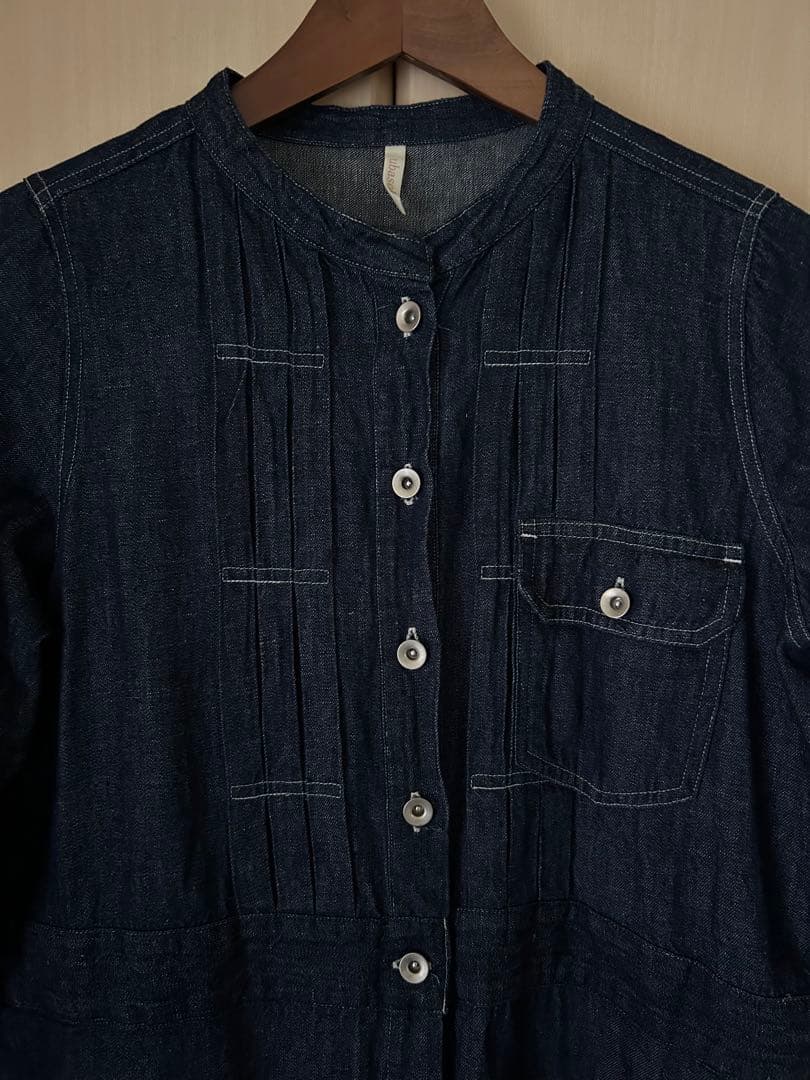 ubasoku リネンコットンデニム ワンピース インディゴ