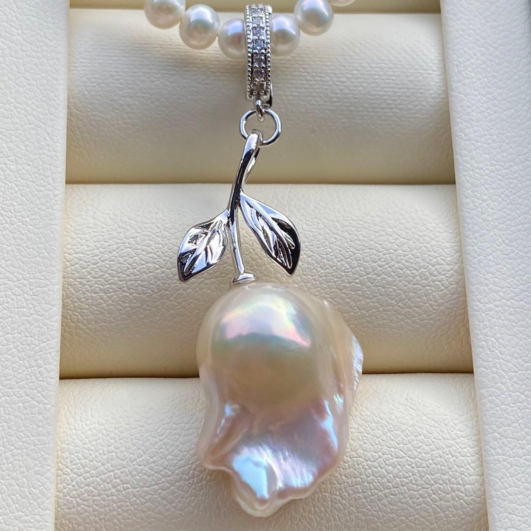 本真珠　淡水無核パールネックレストップ　天然希少カラー紫ピンク　PT721