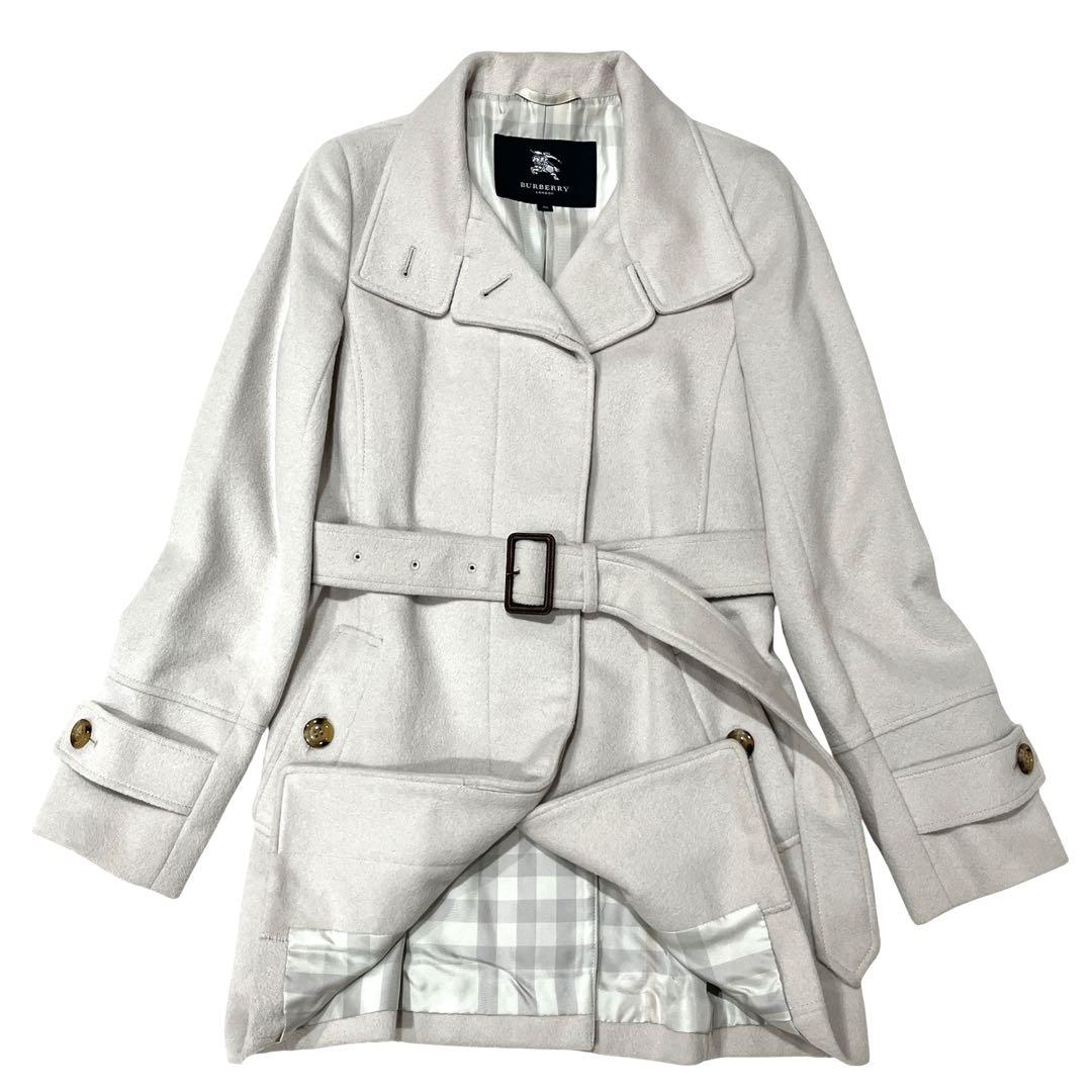 【アンゴラ混】バーバリーロンドン メガチェック 比翼 ベルト トレンチコート M