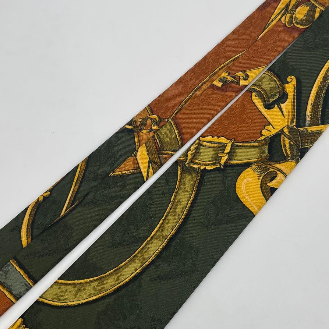 【極美品✨】 エルメス 馬車 刺繍 ネクタイ 総柄 グリーン シルク100%