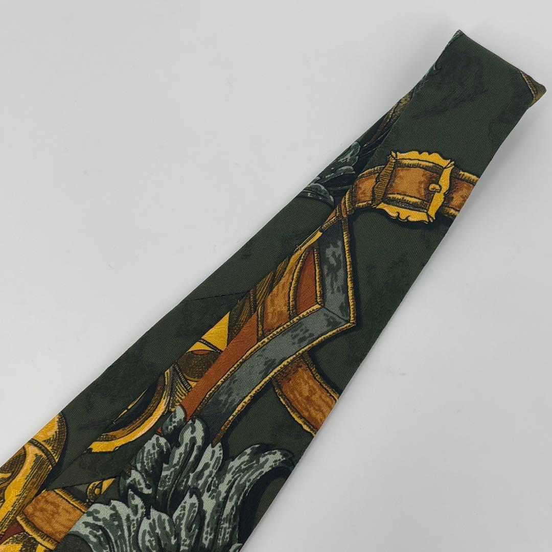 【極美品✨】 エルメス 馬車 刺繍 ネクタイ 総柄 グリーン シルク100%