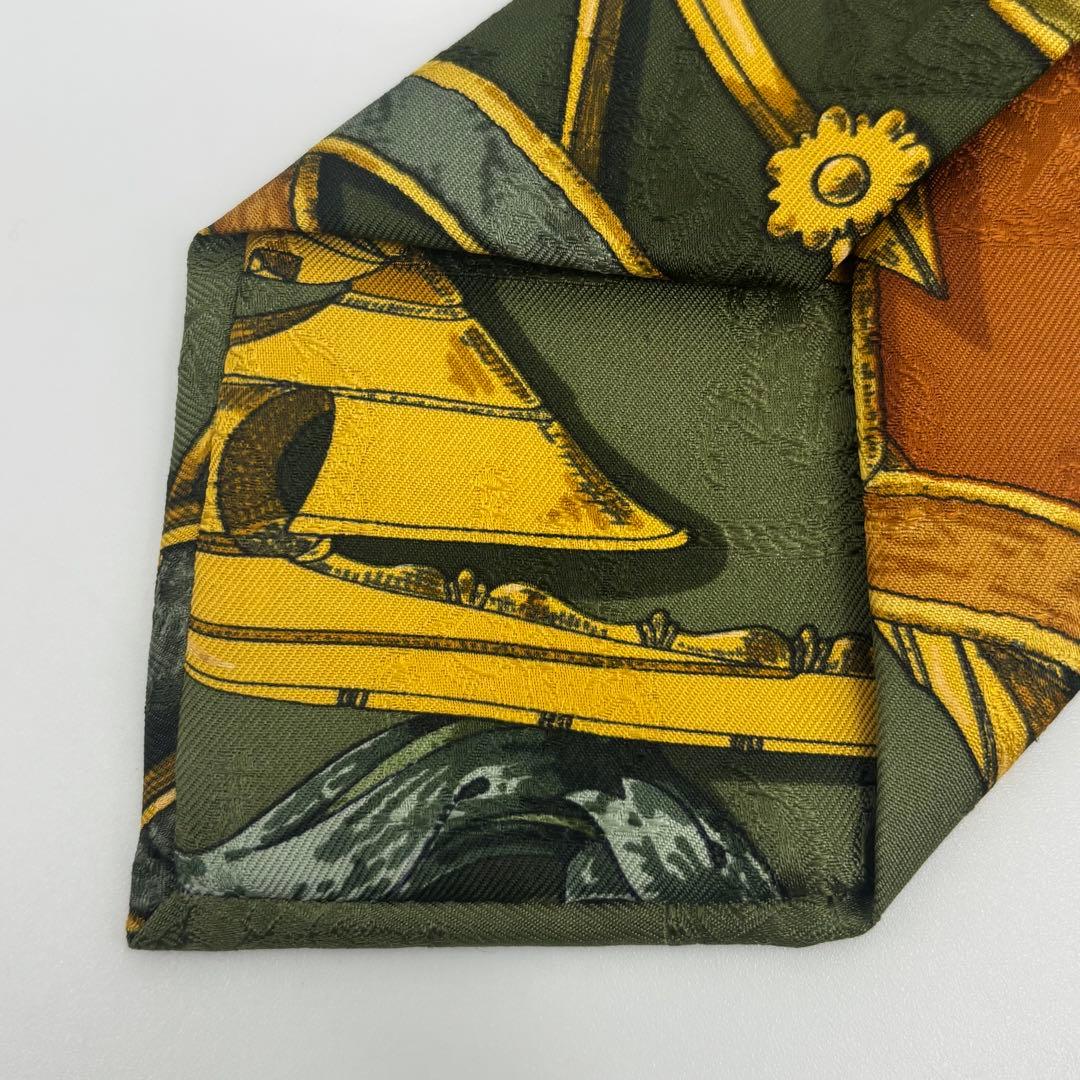 【極美品✨】 エルメス 馬車 刺繍 ネクタイ 総柄 グリーン シルク100%