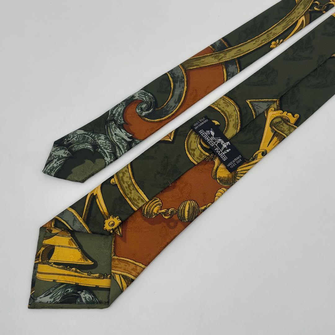 【極美品✨】 エルメス 馬車 刺繍 ネクタイ 総柄 グリーン シルク100%