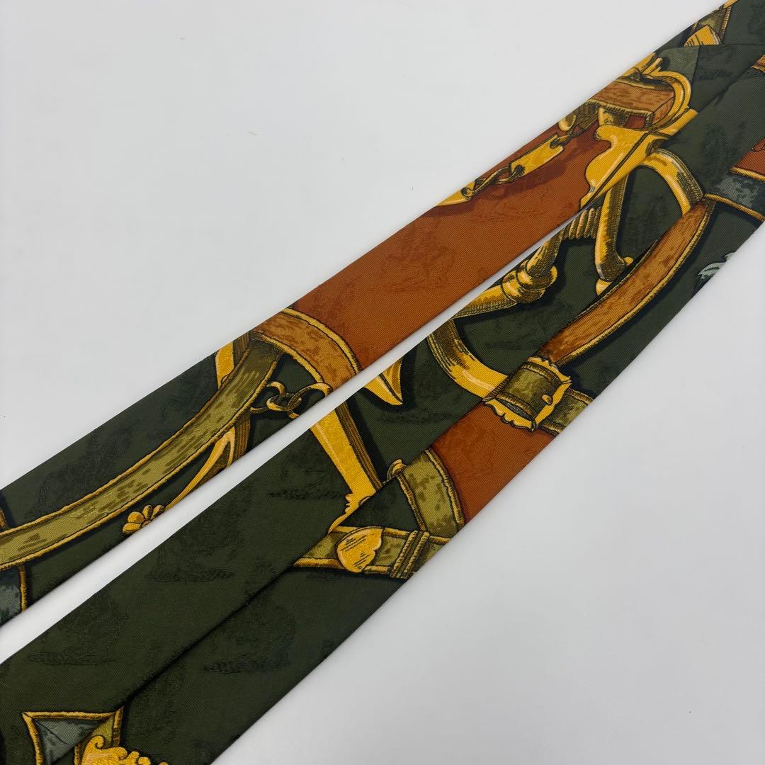【極美品✨】 エルメス 馬車 刺繍 ネクタイ 総柄 グリーン シルク100%
