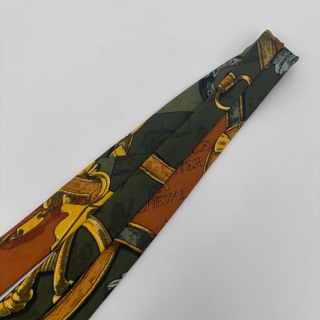 【極美品✨】 エルメス 馬車 刺繍 ネクタイ 総柄 グリーン シルク100%