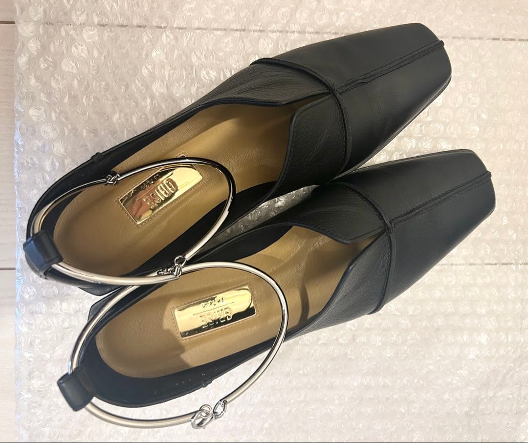 【LE TALON】GRISEレザースクエアクロスシームアンクルフラット