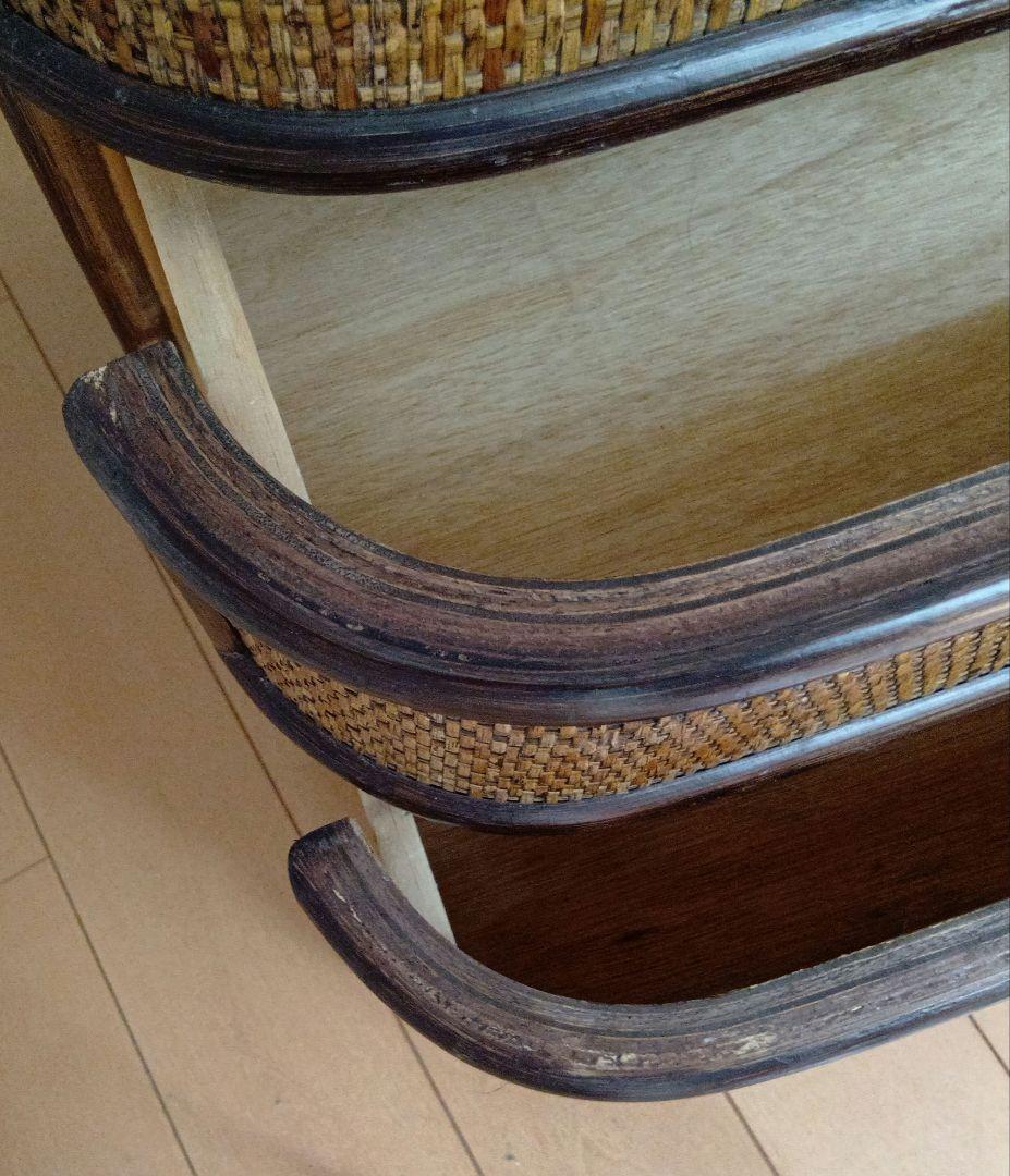 籐家具ラタン 昭和レトロ エスニック アジアンラック ４段木製チェスト ブラウン