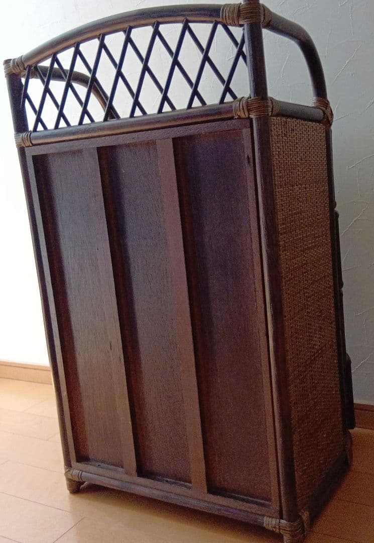 籐家具ラタン 昭和レトロ エスニック アジアンラック ４段木製チェスト ブラウン