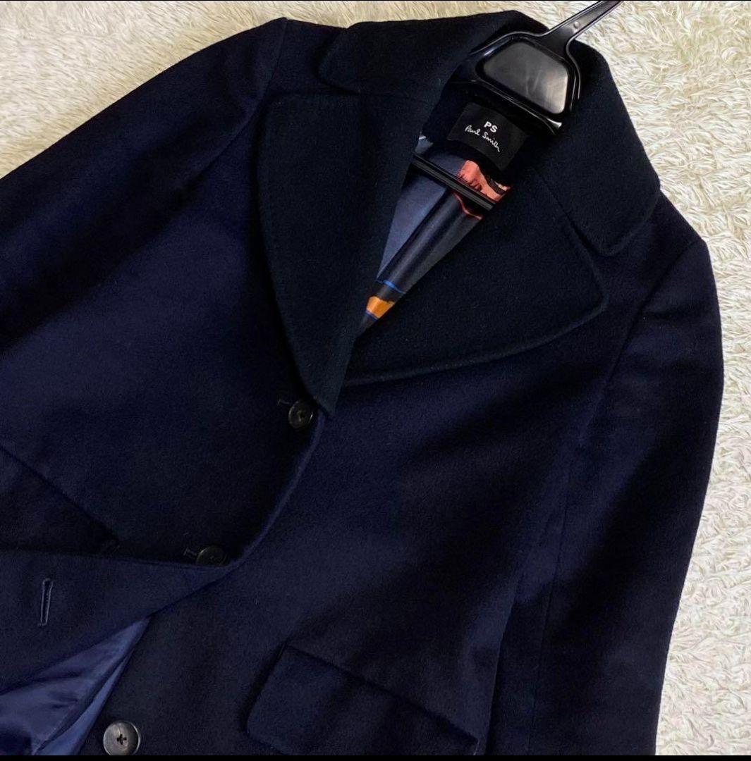 【美品】ポールスミス 2way チェスターコート ノーカラー カシミヤ混 38