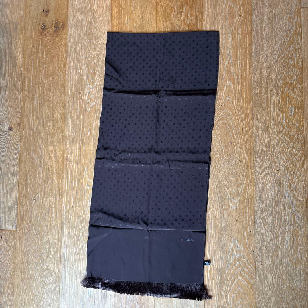 CHANEL シャネル シルク100% ロゴ ストール ブラウン 大判