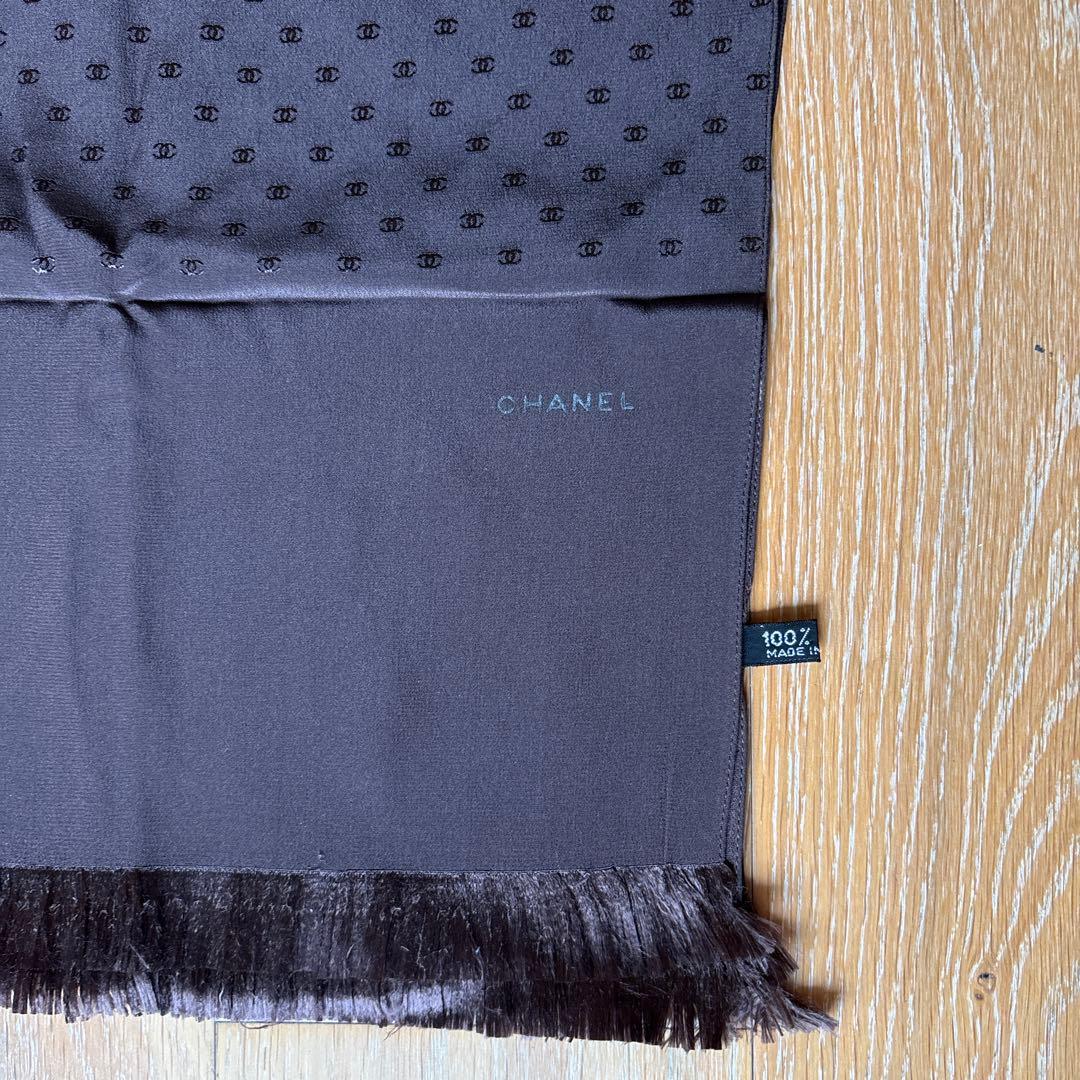 CHANEL シャネル シルク100% ロゴ ストール ブラウン 大判