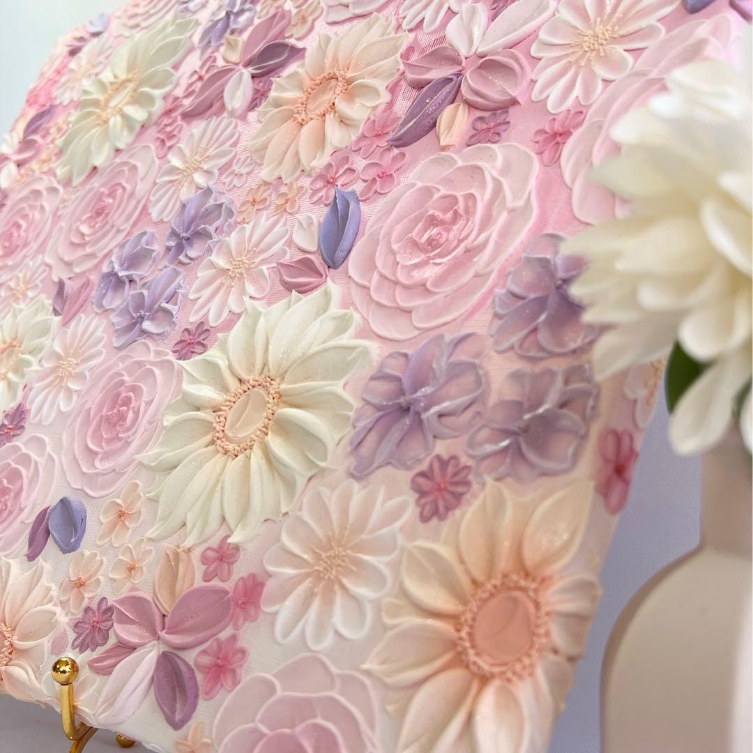 テクスチャーアート　絵画　インテリアアート　立体　花　絵　ボタニカルアート　北欧