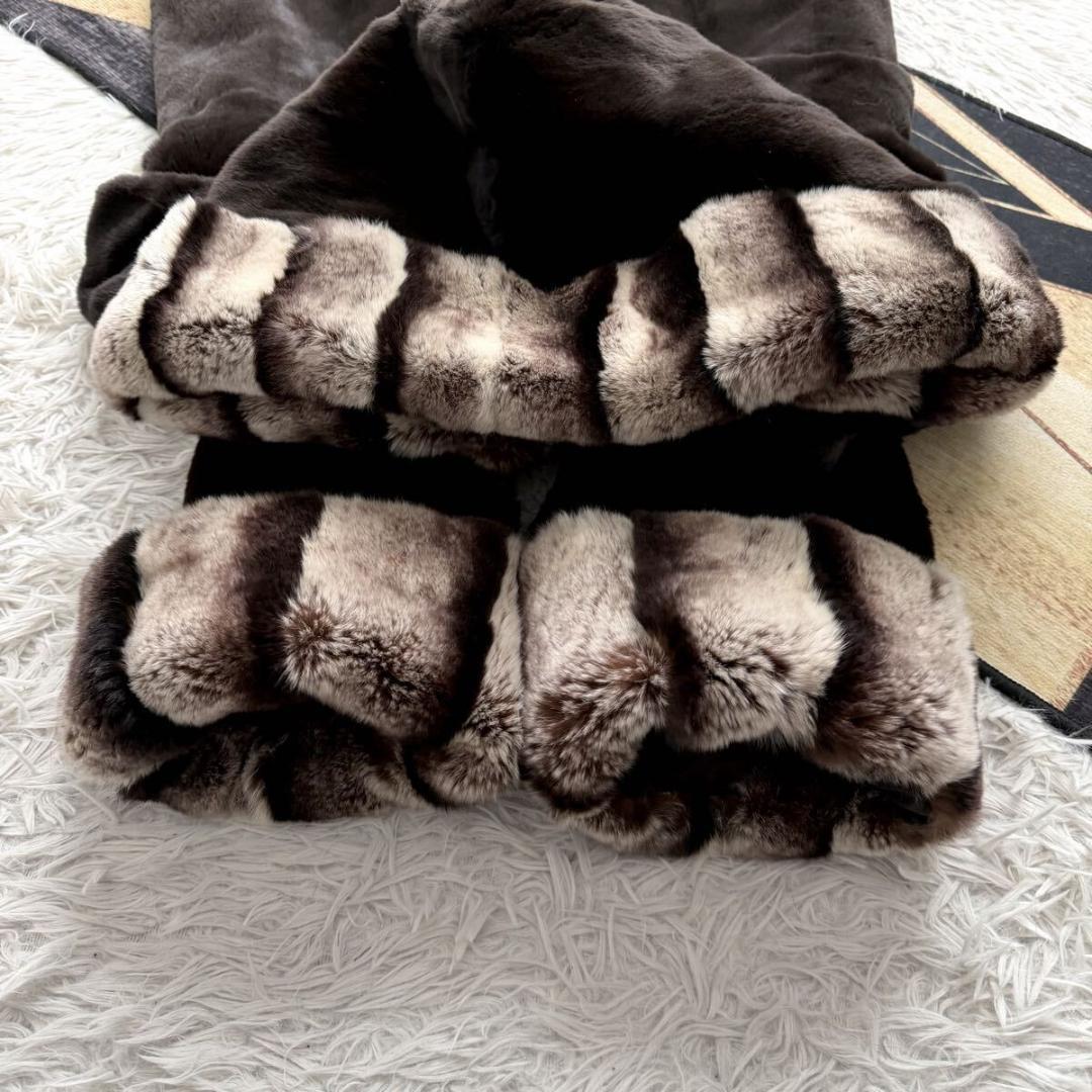 着丈89/激レアデザイン◎ ティアード/フード ロング ファーコート 毛皮 XL