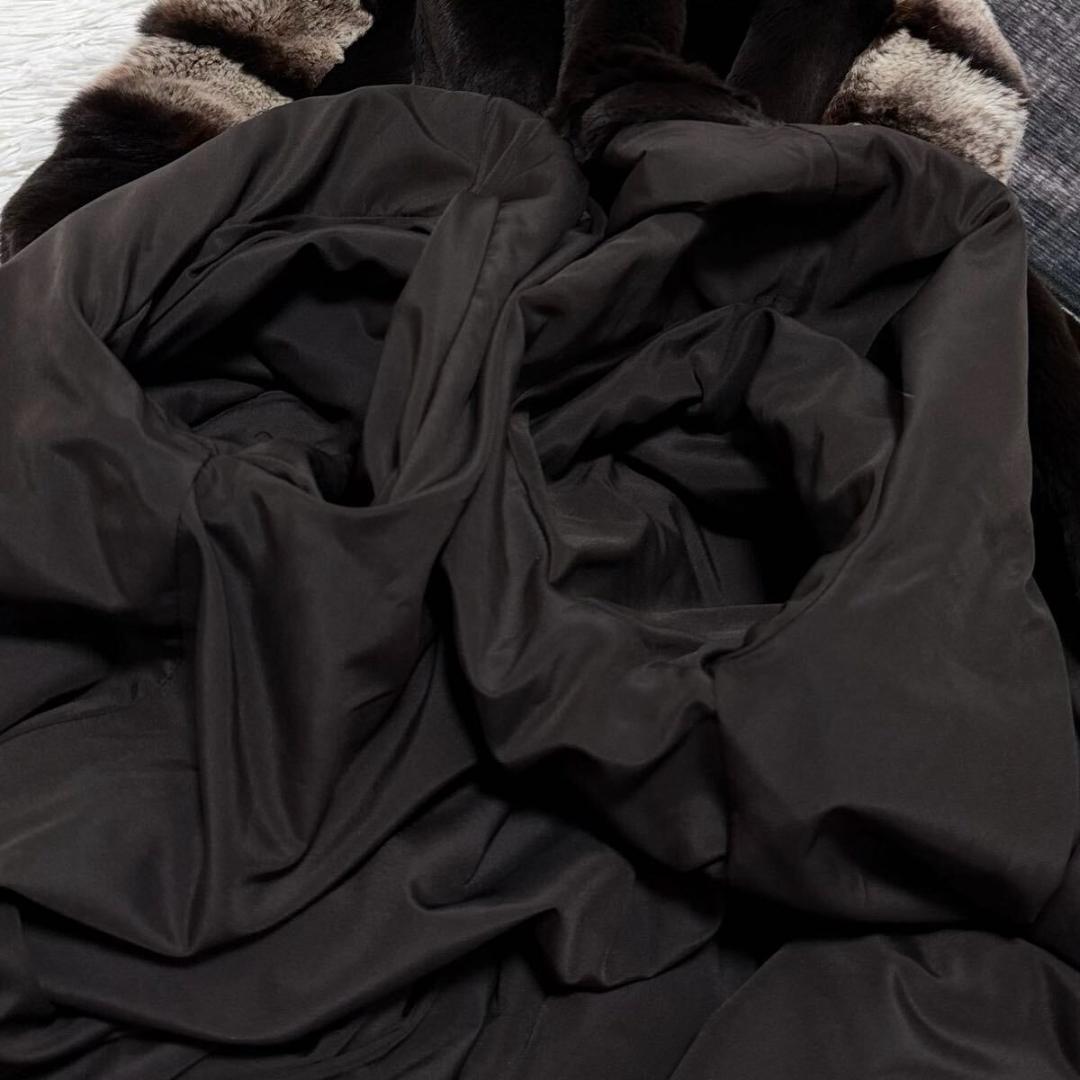 着丈89/激レアデザイン◎ ティアード/フード ロング ファーコート 毛皮 XL