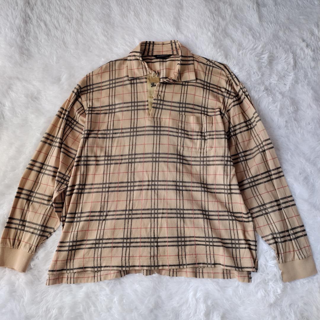 バーバリー ゴルフ ポロシャツ ノバチェック 長袖 メンズ L ベージュ ロゴ