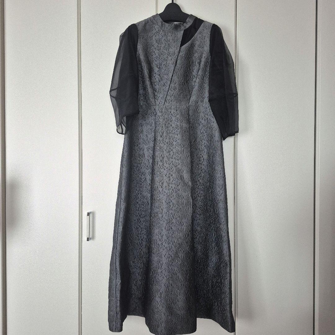 【新品】シアーランタンスリーブふくれジャカードドレス パーティドレスLサイズ