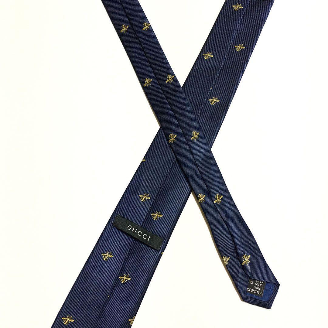 未使用級 グッチ GUCCI ネクタイ ネイビー 蜂 Bee ハチ グッチ