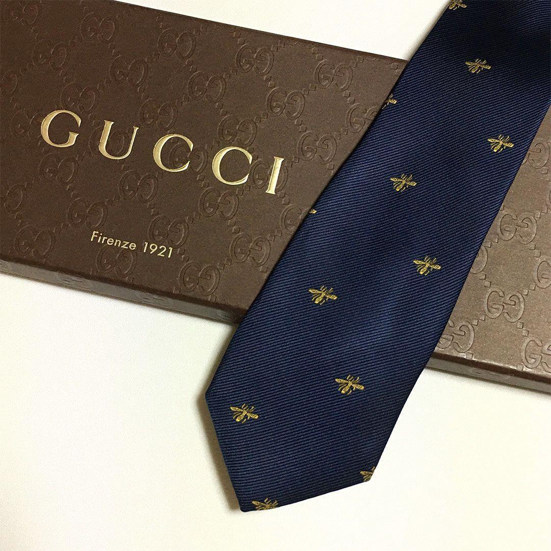 未使用級 グッチ GUCCI ネクタイ ネイビー 蜂 Bee ハチ グッチ